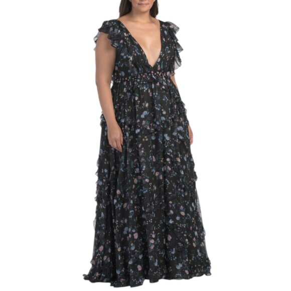 MAC DUGGAL Sleeveless Ruffle Floral Gown - Picture 1 of 2